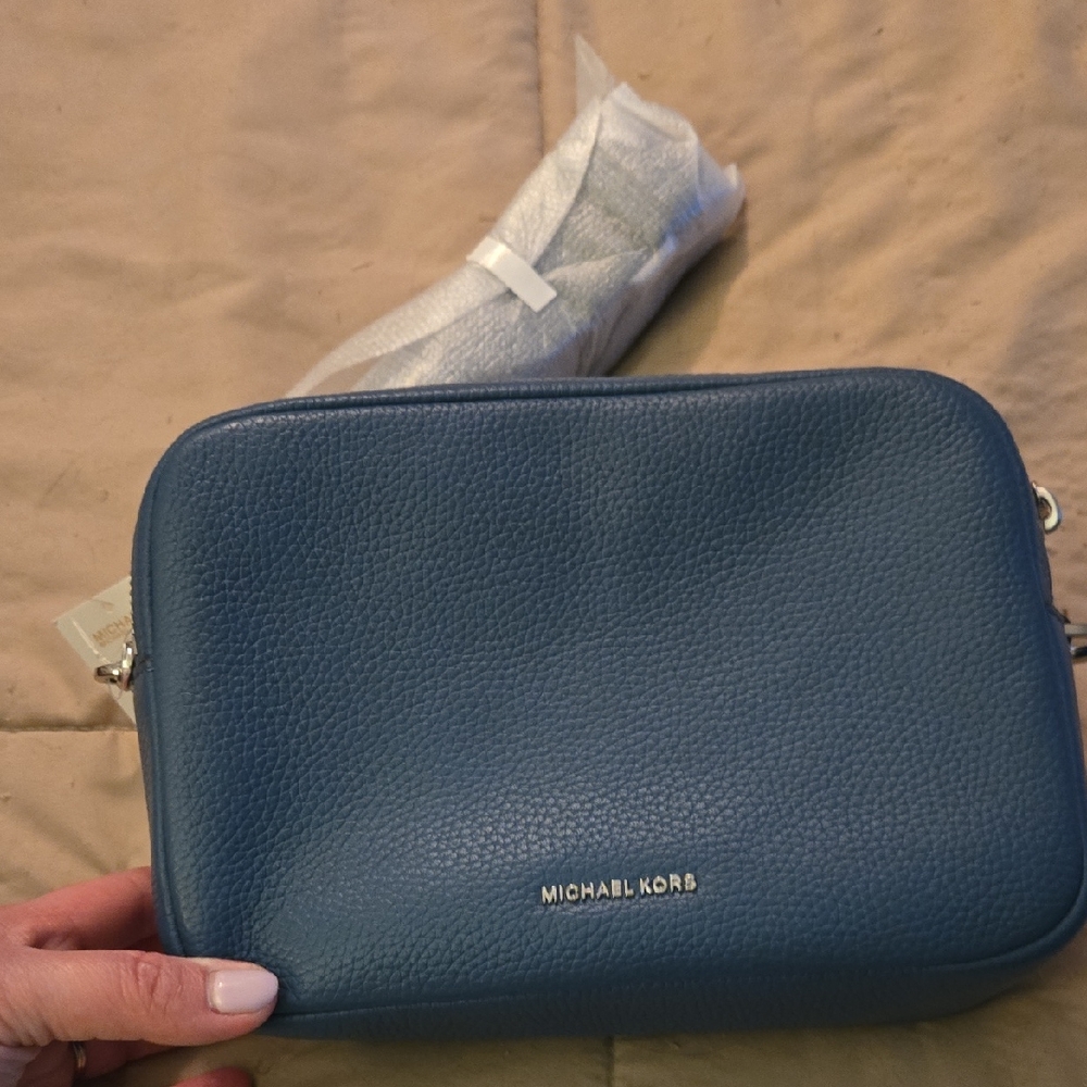 NWT Michael Kors Teal Leather Crossbody Bag with Silver Logo